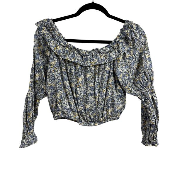 American Eagle Crop Floral Long Sleeve Medium Off Shoulder Festival Boho - Picture 1 of 7